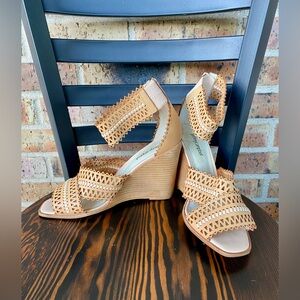 Jeffrey Campbell Besante Natural Leather Brown Tan Wedge Sandals‎ Women’s 10